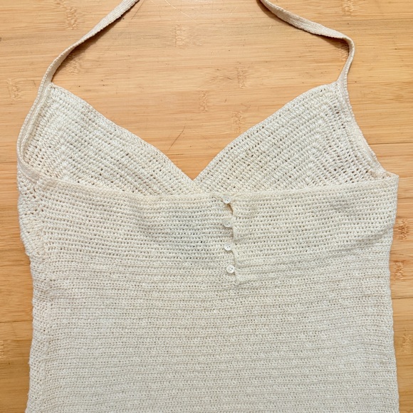 Theory Bergdorf Goodman Cream Open Knit Linen Cotton blend halter mini Dress - Picture 5 of 10